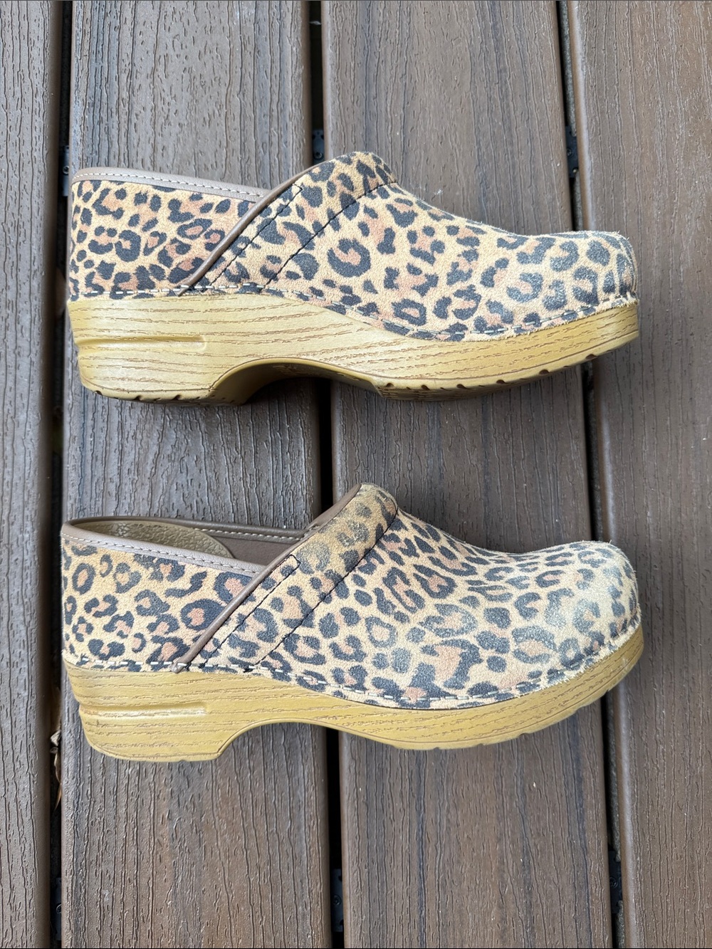Dansko Leopard Print Slip-On Clogs in Brown and Black - Picture 4 of 5
